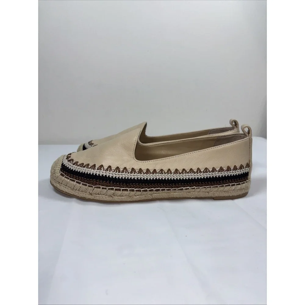 Chico's Giada Deco Womens 10M Espadrille Flats Nude Crochet Slip On Coastal Chic